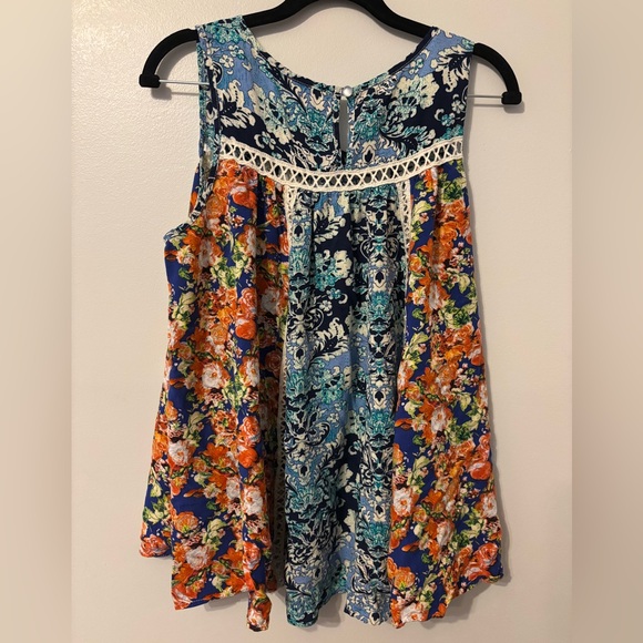 Entro Floral Sleeveless Blouse - Blue and Orange - Picture 3 of 3